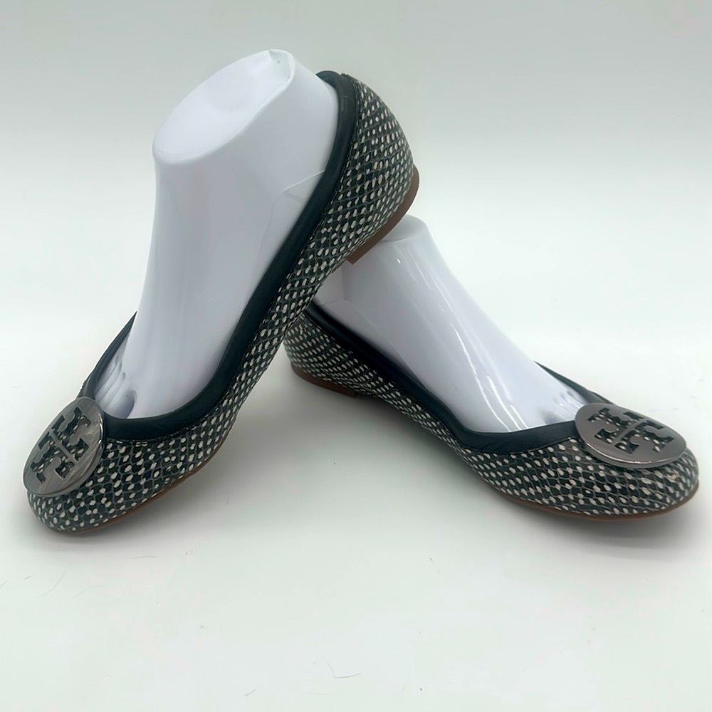Tory Burch Reva Womans Size 7.5 M Snake Print Leather Ballet Flat Shoes
